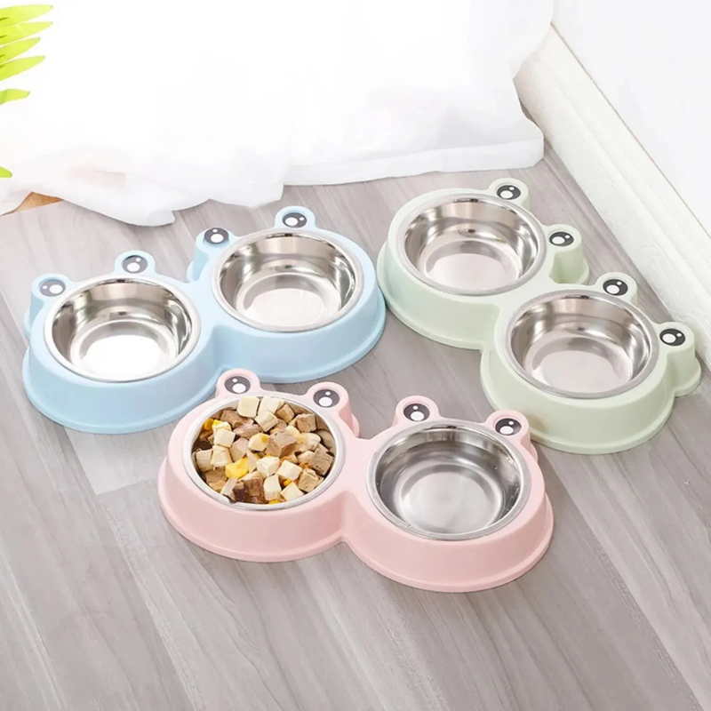 Comedouro Pet Tigela Duplo Inox Estilo Sapo
