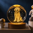 Luminária Cristal 3D Personalizada com Foto do Pet – LED Base de Madeira