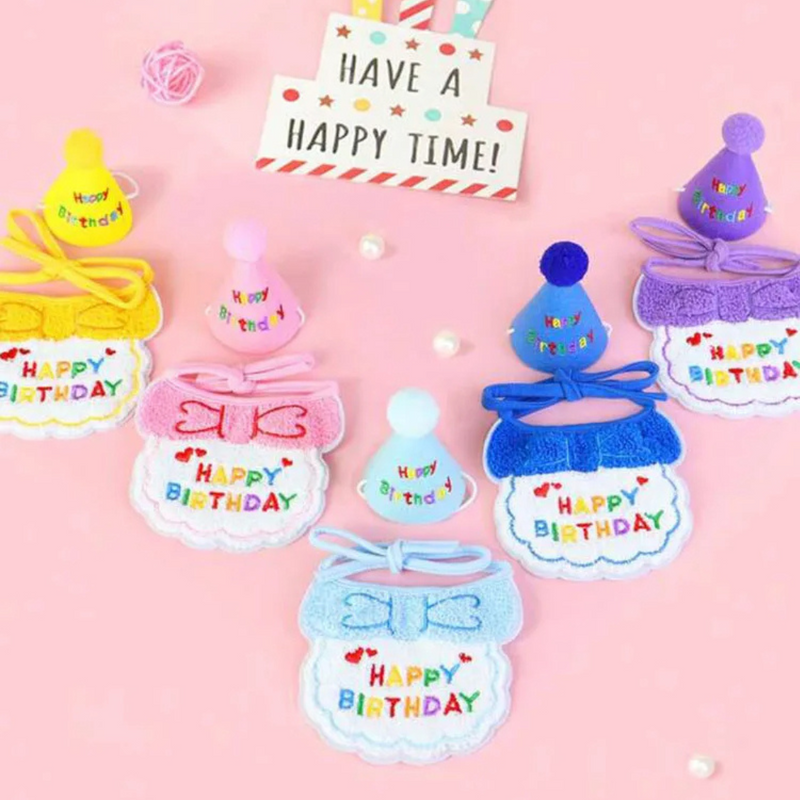 Chapéu e Babador Pet Feliz Aniversário para Cães e Gatos