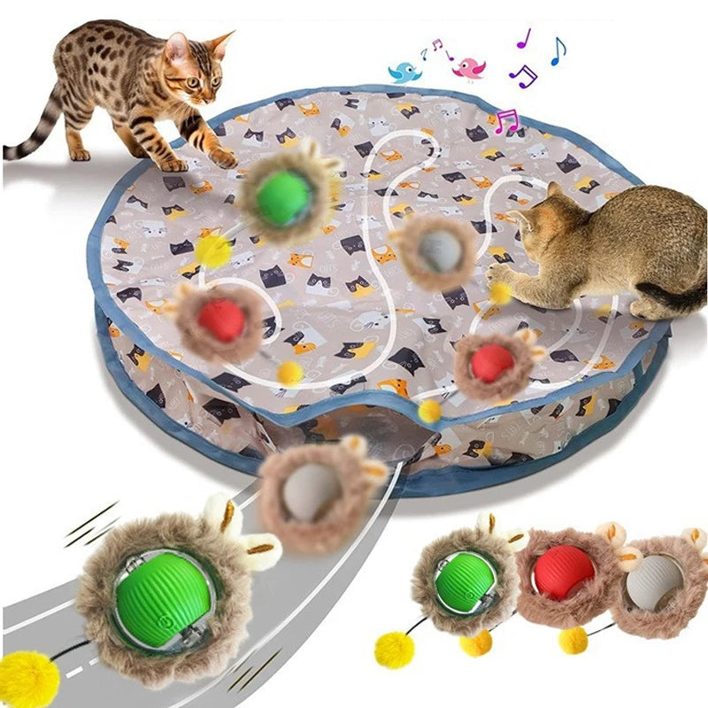 Bola Inteligente Interativa com Tapete de Caça para Gatos – Brinquedo Eletrônico Recarregável USB