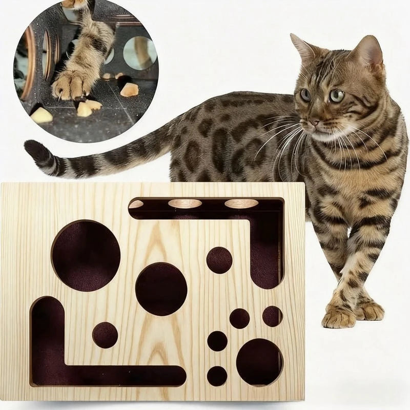 Brinquedo Interativo Labirinto de Madeira para Gatos com Bola | Enriquecimento Ambiental e Arranhador Integrado