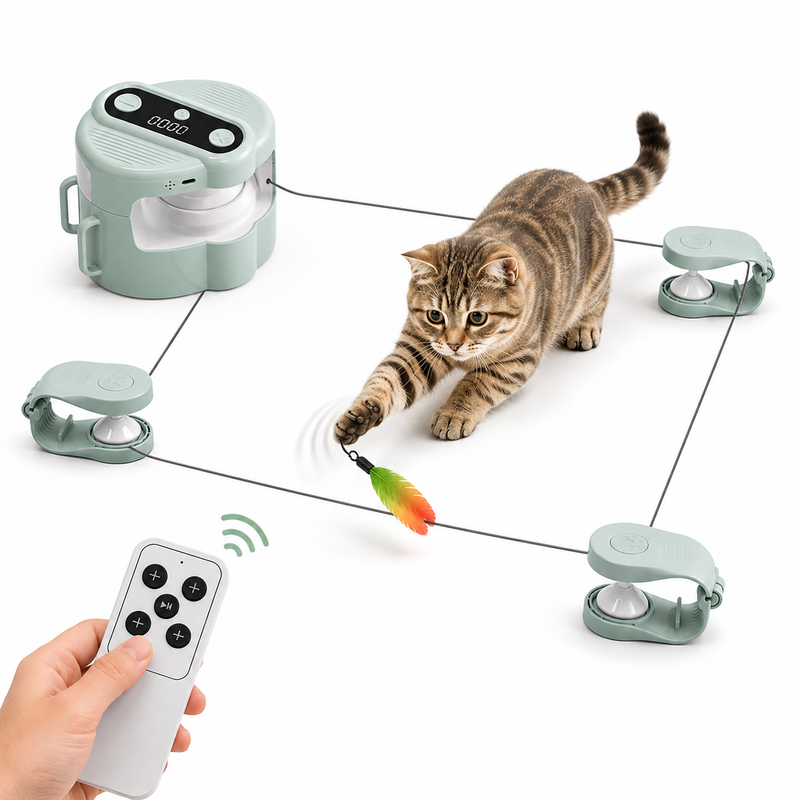 Brinquedo Interativo Automático para Gatos CatRunner™ com Controle Remoto e Pena Deslizante