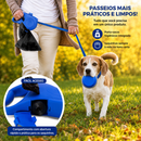 Guia Multifuncional Pet 4 em 1 com Porta Garrafa, Porta-Sacos e Tigela Dobrável