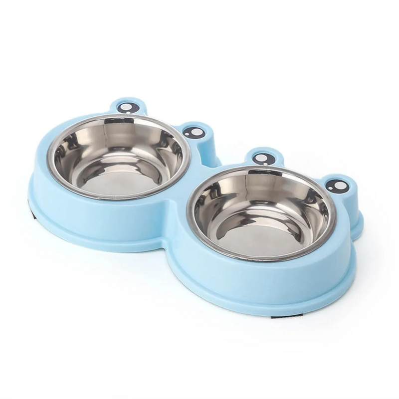 Comedouro Pet Tigela Duplo Inox Estilo Sapo