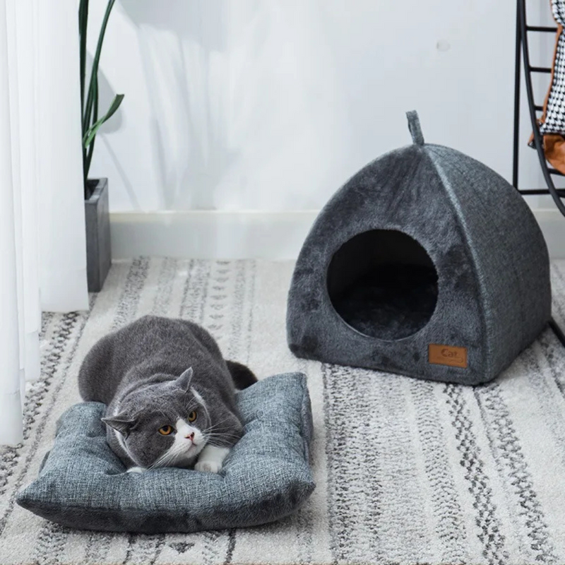 Cama Toca Ninho Triangular Quente e Aconchegante para Gatos e Cães