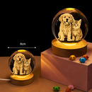 Luminária Cristal 3D Personalizada com Foto do Pet – LED Base de Madeira
