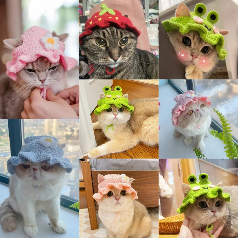 Chapéu Gorro Boina de Tricô para Gatos