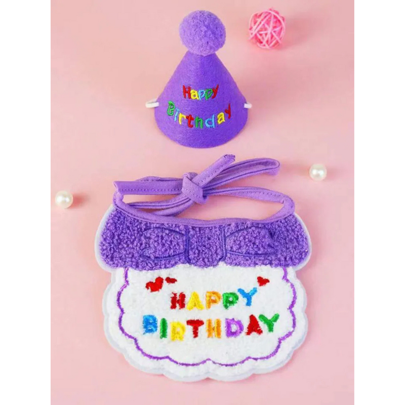 Chapéu e Babador Pet Feliz Aniversário para Cães e Gatos