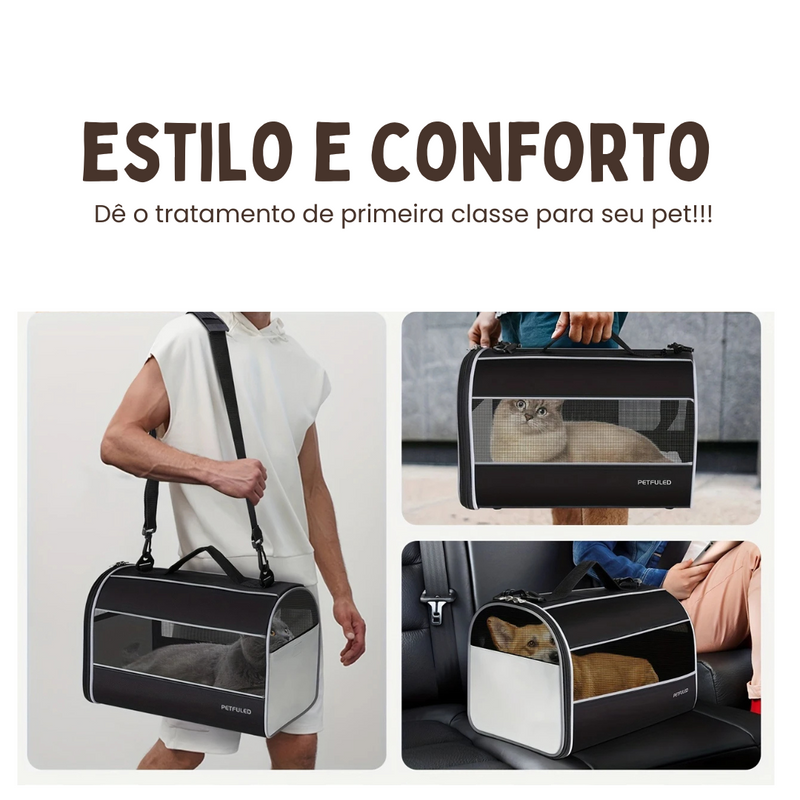 Bolsa Caixa Transportadora de Pet em Tecido Telada com Alças