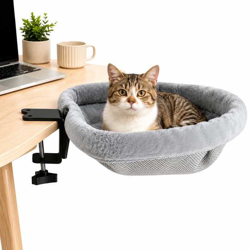 Cama Suspensa Dobrável para Gatos com Fixação na Mesa | Refúgio Aconchegante e Economia de Espaço