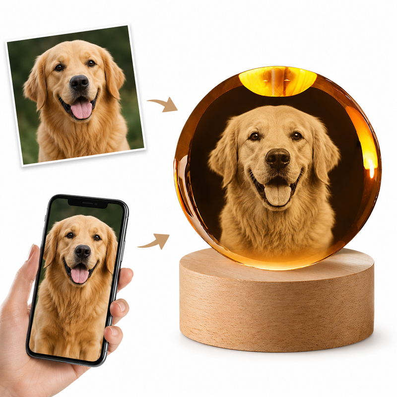 Luminária Cristal 3D Personalizada com Foto do Seu Pet – Recordação Eterna LED
