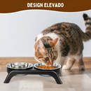 Tigela Elevada Comedouro Duplo Inox Antiderrapante para Gatos e Cães