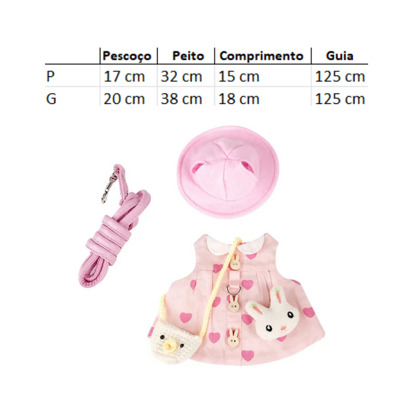 Conjunto Vestido Guia e Chapéu para Coelhos