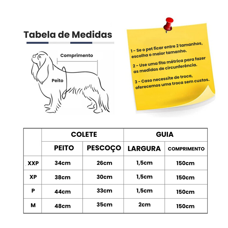 Colete Arnês Peitoral Flanelado com Guia