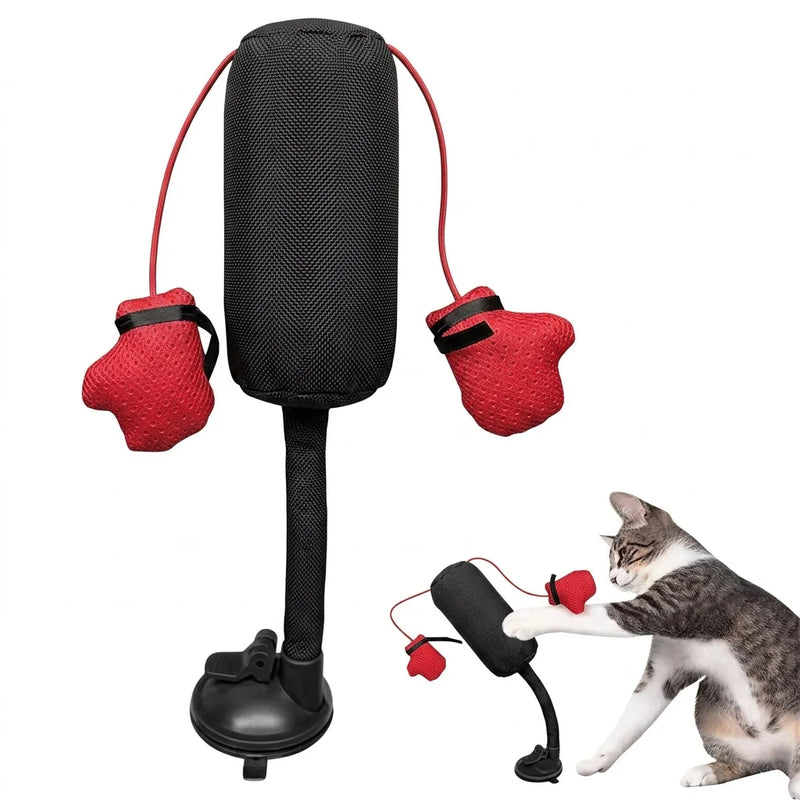 Brinquedo Interativo Saco de Pancadas para Gatos com Ventosa e Luvas de Boxe