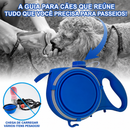 Guia Multifuncional Pet 4 em 1 com Porta Garrafa, Porta-Sacos e Tigela Dobrável