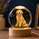 Luminária Cristal 3D Personalizada com Foto do Pet – LED Base de Madeira