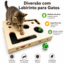 Brinquedo Interativo Labirinto de Madeira para Gatos com Bola | Enriquecimento Ambiental e Arranhador Integrado