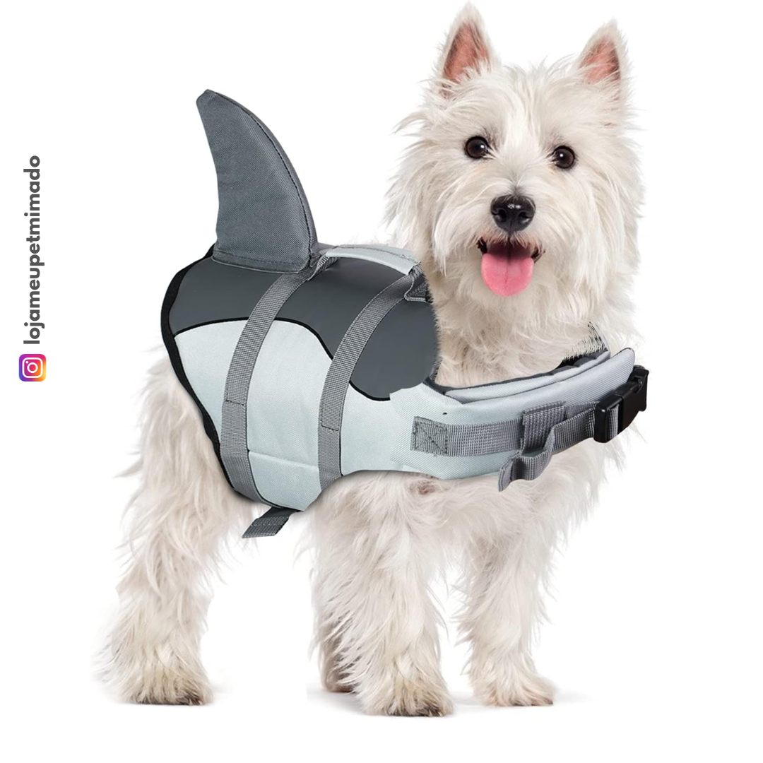 Colete Salva-Vidas Para Cães Shark Dog - Nylon 600D - Flutuabilidade Alta - Cores Vibrantes