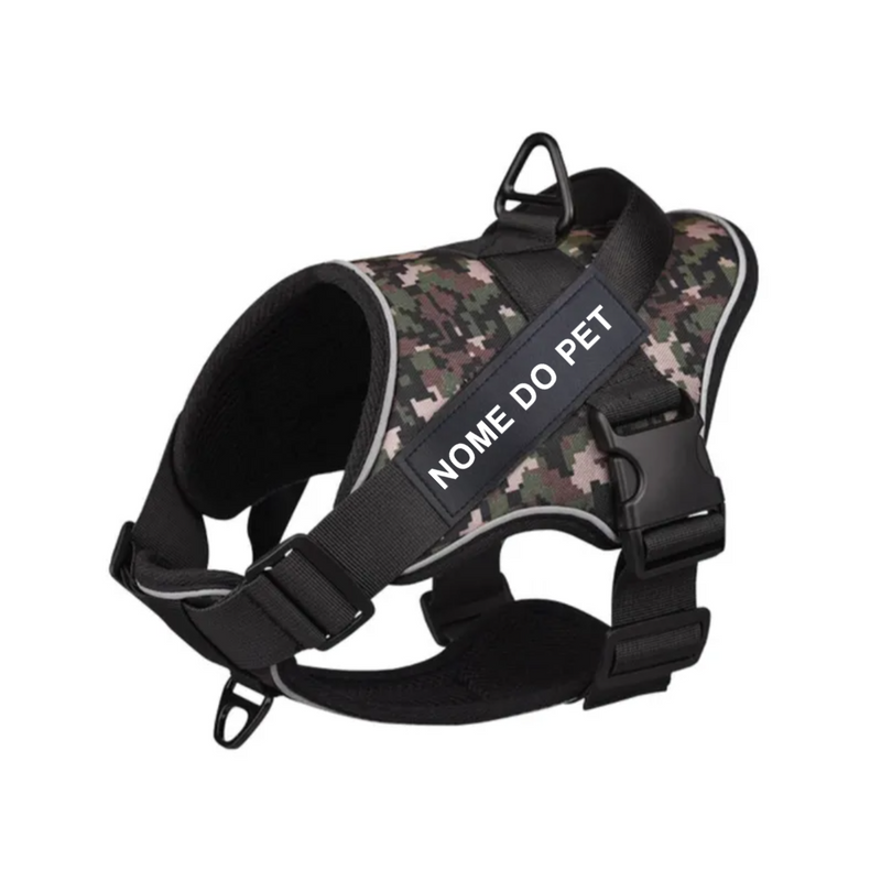 Coleira Peitoral Tática K9 Reforçada para Cães com Nome Personalizado