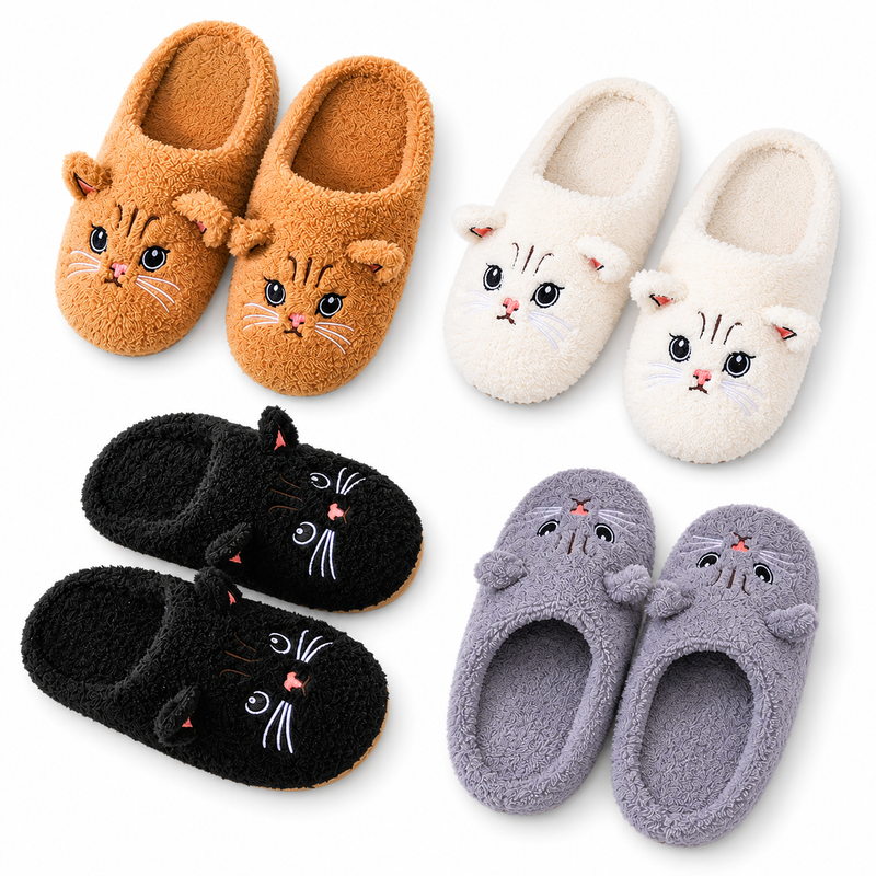 Pantufa Pelúcia Gatinho Antiderrapante Quentinha e Confortável para Inverno
